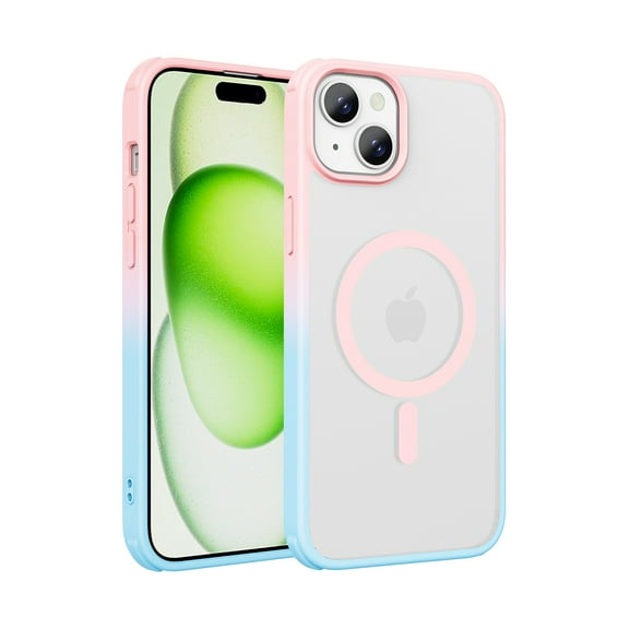 Dteck Magnetic for iPhone 15 Compatible with MagSafe, Translucent Matte Phone Case for iPhone 15 Slim Fit Shockproof Women Men Protective Cover,Pink Blue