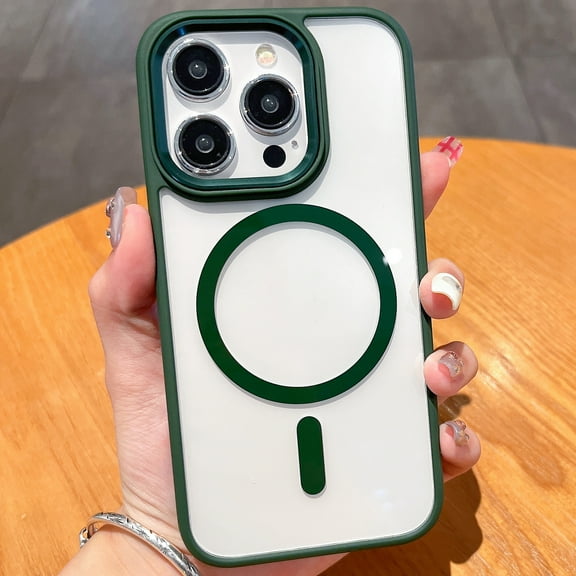 Dteck Magnetic for iPhone 15 Plus Case, Compatible with MagSafe, Shockproof Military-Grade Protection Slim Non-Slip Clear Phone Case for iPhone 15 Plus,Deep Green