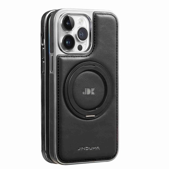 Dteck Magnetic for iPhone 15 Plus PU Leather Case, Invisible Ring Stand Compatible with Magsafe Accessory Slim Kickstand Rugged Back Phone Cover, Black