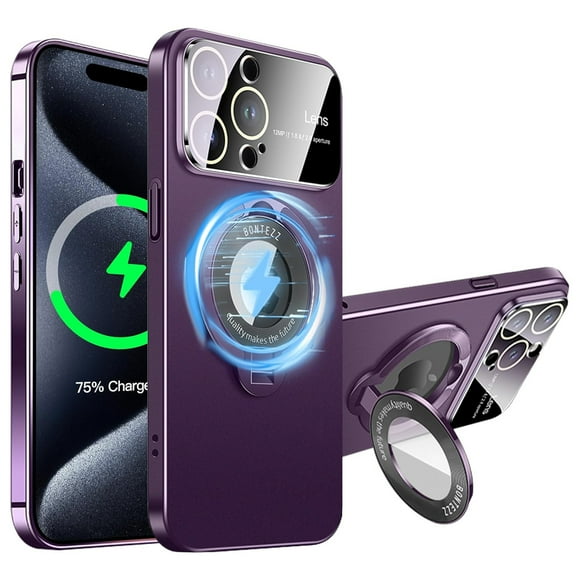 Dteck Magnetic for iPhone 15 Pro Max Case with Ring Stand, Compatible with MagSafe, Full Camera Lens Protector Scratch Resistant Matte Slim Cover Case for iPhone 15 Pro Max,Purple