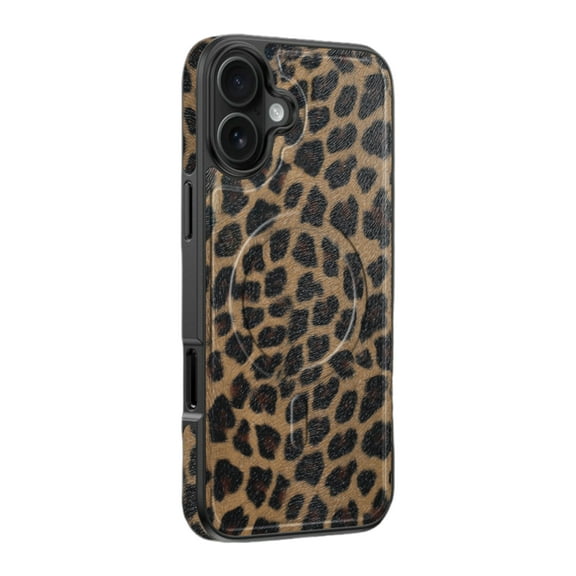 Dteck Magnetic for iPhone 16 Case, Compatible with MagSafe, Military Grade Drop Protection Business Leather Classy Shockproof with Anti-Fingerprint Phone Case,Leopard Print