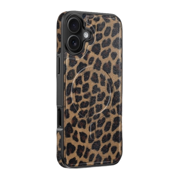 Dteck Magnetic for iPhone 16 Plus Case, Compatible with MagSafe, Military Grade Drop Protection Business Leather Classy Shockproof with Anti-Fingerprint Phone Case,Leopard Print