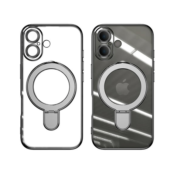 Dteck Magnetic for iPhone 16 Plus Case with Invisible Stand Compatible with MagSafe, Full Camera Lens Protector Plating Bumper Shockproof Not Yellowing Clear Cover for iPhone 16 Plus,Gray