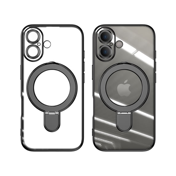 Dteck Magnetic for iPhone 16 Plus Case with Invisible Stand Compatible with MagSafe, Full Camera Lens Protector Plating Bumper Shockproof Not Yellowing Clear Cover for iPhone 16 Plus,Black