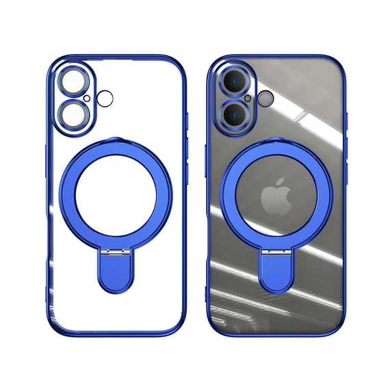 Dteck Magnetic for iPhone 16 Plus Case with Invisible Stand Compatible with MagSafe, Full Camera Lens Protector Plating Bumper Shockproof Not Yellowing Clear Cover for iPhone 16 Plus,Blue