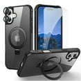 thumbnail image 1 of Dteck Magnetic for iPhone 16 Plus Case with Screen Protector Camera Lens Cover, Compatible with MagSafe, Military Grade Drop Ring Holder Translucent Slim Hard Back Soft Edge,Black, 1 of 8