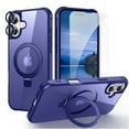thumbnail image 1 of Dteck Magnetic for iPhone 16 Plus Case with Screen Protector Camera Lens Cover, Compatible with MagSafe, Military Grade Drop Ring Holder Translucent Slim Hard Back Soft Edge,Dark Blue, 1 of 8