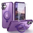 thumbnail image 1 of Dteck Magnetic for iPhone 16 Plus Case with Screen Protector Camera Lens Cover, Compatible with MagSafe, Military Grade Drop Ring Holder Translucent Slim Hard Back Soft Edge,Purple, 1 of 8