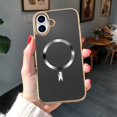 thumbnail image 1 of Dteck Magnetic for iPhone 16 Plus, Shockproof Ultra Slim Plating Electroplated PC TPU Drop-Resistant Cover Stylish Anti-Scratch Protection Shell Support Wireless Charging Cover, Black, 1 of 7