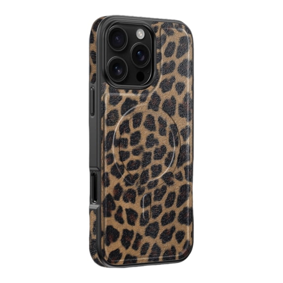 Dteck Magnetic for iPhone 16 Pro Case, Compatible with MagSafe, Military Grade Drop Protection Business Leather Classy Shockproof with Anti-Fingerprint Phone Case,Leopard Print