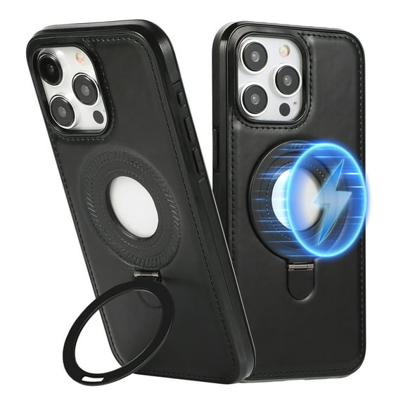Dteck Magnetic for iPhone 16 Pro Max Leather Case with Invisible Stand, Compatible with MagSafe, Slim Kickstand Phone Cover for iPhone 16 Pro Max,Black