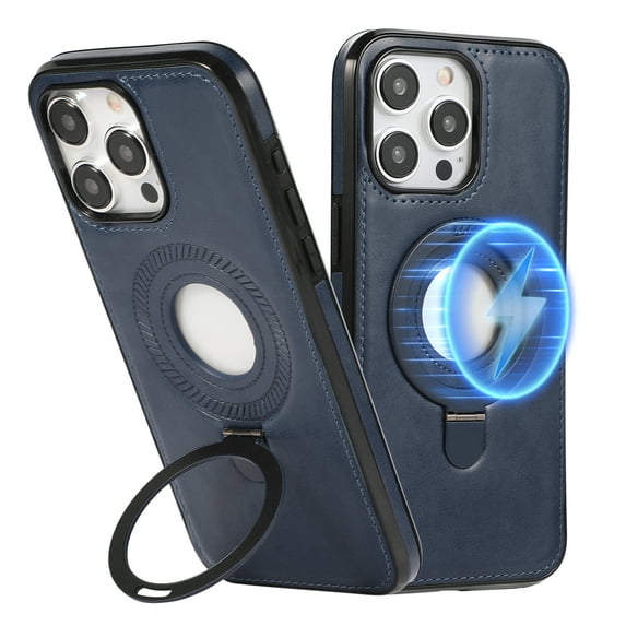 Dteck Magnetic for iPhone 16 Pro Max Leather Case with Invisible Stand, Compatible with MagSafe, Slim Kickstand Phone Cover for iPhone 16 Pro Max,Blue