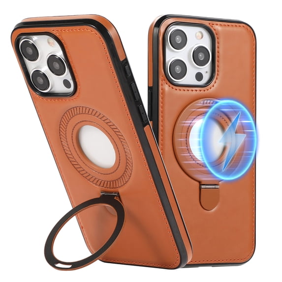 Dteck Magnetic for iPhone 16 Pro Max Leather Case with Invisible Stand, Compatible with MagSafe, Slim Kickstand Phone Cover for iPhone 16 Pro Max,Brown