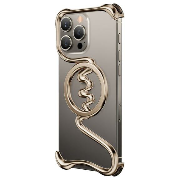 Dteck Magnetic for iPhone 16 Pro Max Minimalist Frameless Metal Bumper Protection Case, Compatible with Magsafe Accessory, Shockproof Bezel Less Ultra Thin Bumper Heat Dissipation Bumper, Gold