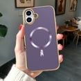 thumbnail image 1 of Dteck Magnetic for iPhone 16, Shockproof Ultra Slim Plating Electroplated PC TPU Drop-Resistant Cover Stylish Anti-Scratch Protection Shell Support Wireless Charging Cover, Darkpurple, 1 of 7