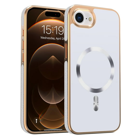 Dteck Magnetic for iPhone 16E (2025), Shockproof Ultra Slim Plating Electroplated PC TPU Drop-Resistant Cover Stylish Anti-Scratch Protection Shell Support Wireless Charging Cover, White