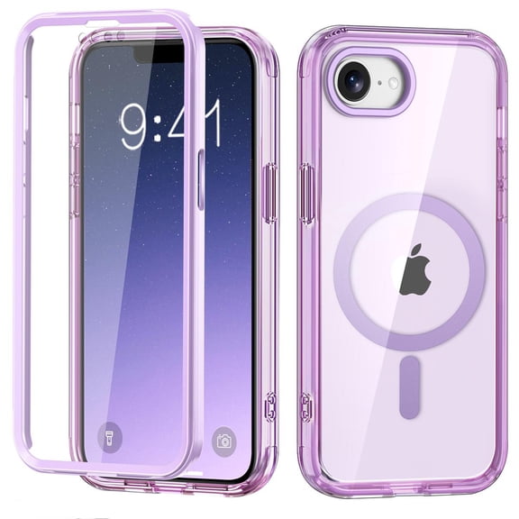 Dteck Magnetic for iPhone 16e Case Full Body Bumper, Compatible with MagSafe, Drop Proof Cover with Built-in Touch Sensitive Anti-Scratch Screen Protector for iPhone 16e,Light Purple