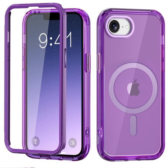 Dteck Magnetic for iPhone 16e Case Full Body Bumper, Compatible with MagSafe, Drop Proof Cover with Built-in Touch Sensitive Anti-Scratch Screen Protector for iPhone 16e,Deep Purple