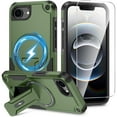 thumbnail image 1 of Dteck Magnetic for iPhone 16e Case with Screen Protector, Compatible with MagSafe, Heavy Duty Shockproof Rugged with Invisible Kickstand Protective Phone Cover for Apple iPhone 16e 6.1",Green, 1 of 8