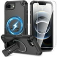 thumbnail image 1 of Dteck Magnetic for iPhone 16e Case with Screen Protector, Compatible with MagSafe, Heavy Duty Shockproof Rugged with Invisible Kickstand Protective Phone Cover for Apple iPhone 16e 6.1",Black, 1 of 8
