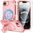 thumbnail image 1 of Dteck Magnetic for iPhone 16e Case with Screen Protector, Compatible with MagSafe, Heavy Duty Shockproof Rugged with Invisible Kickstand Protective Phone Cover for Apple iPhone 16e 6.1",Pink, 1 of 8