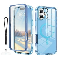 Dteck Magnetic for iPhone 17 Case, Compatible with MagSafe Built-in Touch Sensitive Anti-Scratch Screen Protector, Camera Lens Cover with Wrsit Strap for iPhone 17 6.3 Inch,Blue