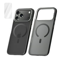 Dteck Magnetic for iPhone 17 Case, Shockproof Translucent Matte Compatible with Magsafe Accessory with Clear Glass Screen Protector Slim Thin Shockproof Cover Case, Black