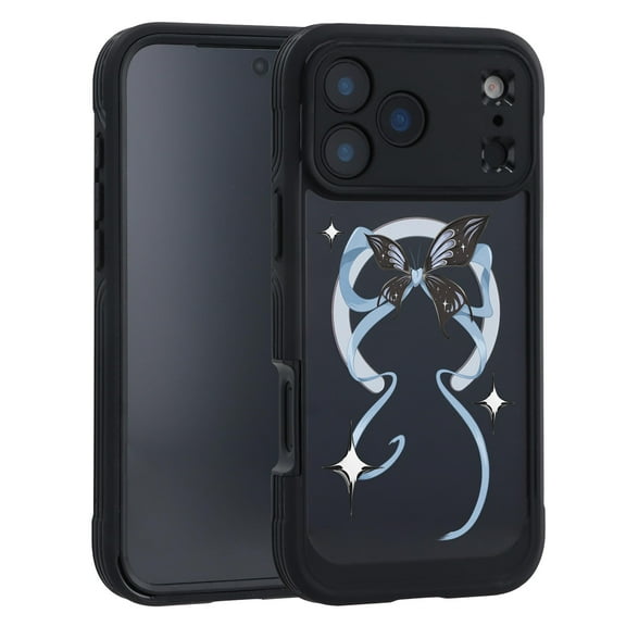 Dteck Magnetic for iPhone 17 Pro Case with Built-in Screen Protector, Compatible with MagSafe, Cute Trendy Design Military Drop Proof Bumper Cover 6.3 Inch,Big Bowknot - Black