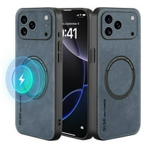 Dteck Magnetic for iPhone 17 Pro Max Case, Compatible with MagSafe, Retro PU Leather Matte Finish Camera Protection Shockproof Protective Phone Cover 6.9 Inch,Blue