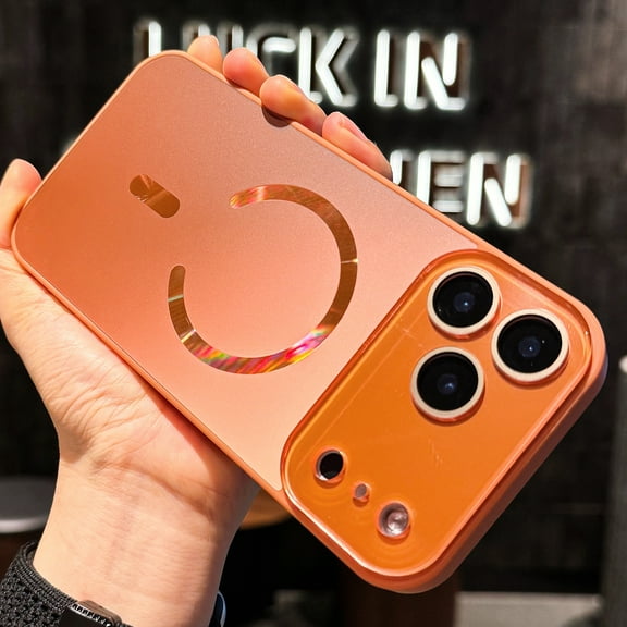 Dteck Magnetic for iPhone 17 Pro Max Case with Full Camera Lens Cover, Non-Yellowing Shockproof Glossy Phone Case Compatible with MagSafe for Women Girls,Orange