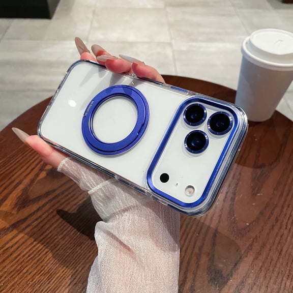 Dteck Magnetic for iPhone 17 Pro Max Case with Metal Camera Lens Cover, Metal Rotating Ring Holder Kickstand Ultra Slim Shockproof Bumper Clear Phone Cover for iPhone 17 Pro Max 6.9 Inch,Darkblue