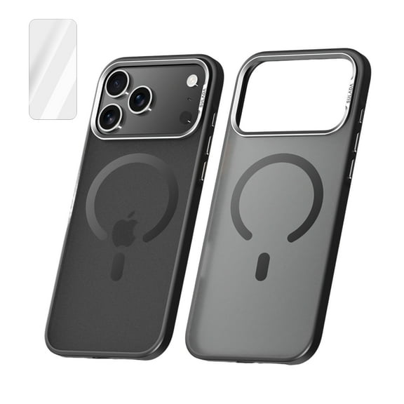 Dteck Magnetic for iPhone 17 Pro Max Case, Shockproof Translucent Matte Compatible with Magsafe Accessory with Clear Glass Screen Protector Slim Thin Shockproof Cover Case, Black