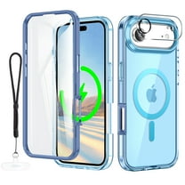 Dteck Magnetic for iPhone Air Case, Compatible with MagSafe Built-in Touch Sensitive Anti-Scratch Screen Protector, Camera Lens Cover with Wrsit Strap for iPhone Air 6.5 Inch,Blue