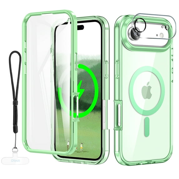 Dteck Magnetic for iPhone Air Case, Compatible with MagSafe Built-in Touch Sensitive Anti-Scratch Screen Protector, Camera Lens Cover with Wrsit Strap for iPhone Air 6.5 Inch,Green