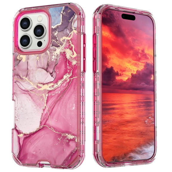 Dteck Marble Pattern Case For iPhone 16 Pro Max,Shockproof Hard PC+Soft Silicone Bumper Drop Protective Women Girls Phone Cover Case for iPhone 16 Pro Max,Red