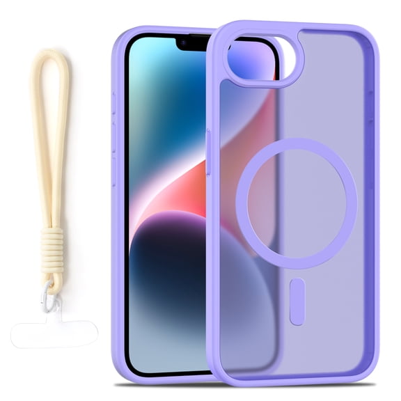 Dteck Matte Case with Wrist Strap for iPhone 17e / iPhone 16e,Shockproof TPU+PC Case Compatible with Mag Safe Frosted Translucent Back Cover for iPhone 17e/16e,Purple