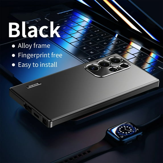 Dteck Metal Case for Samsung Galaxy S24,Luxury Alloy Frame Slim Back Case Shockproof Magnetic Lock Cover for Samsung Galaxy S24,Black