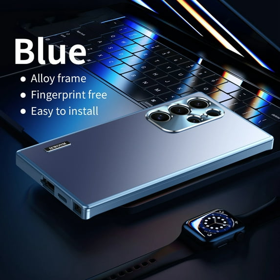Dteck Metal Case for Samsung Galaxy S24+,Luxury Alloy Frame Slim Back Case Shockproof Magnetic Lock Cover for Samsung Galaxy S24+,Blue