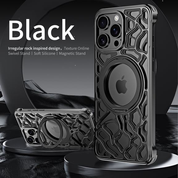 Dteck Metal Case for iPhone 15,Luxury Magnetic Aluminum Alloy Phone Case with Rotation Bracket Heat Dissipation Cover for iPhone 15,Black