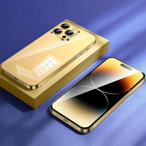 Dteck Metal Case for iPhone 13 Pro Max, Military-Grade Drop Protection Anti-Fingerprint Anti-Scratch Glossy Stainless Steel Metal Case for Apple iPhone 13 Pro Max, Gold