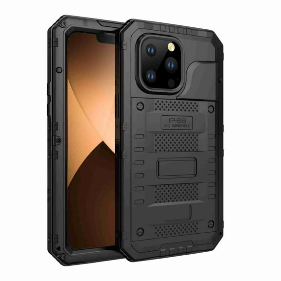 Dteck Metal Case for iPhone 14 Pro, Shockproof Military-Grade Protection Built-in 9H Screen Protector Protective Shockproof Rugged Heavy Duty Case for iPhone 14 Pro,Black