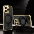 thumbnail image 1 of Dteck Metal Case for iPhone 15,Shockproof Stainless Steel Bumper Carbon fiber Back Cover Compatible with Mag Safe Case Ring Holder Stand Cover for iPhone 15,Gold, 1 of 9