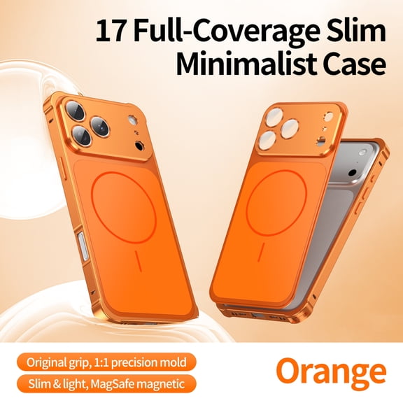Dteck Metal Case for iPhone 16 Pro Max,Shockproof Aluminum Alloy Frame Magnetic Back Case Compatible with Mag Safe Built-in Camera Lens Protector Cover for iPhone 16 Pro Max,Orange