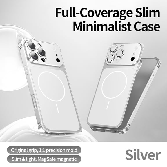 Dteck Metal Case for iPhone 17 Pro Max,Shockproof Aluminum Alloy Frame Magnetic Back Case Compatible with Mag Safe Built-in Camera Lens Protector Cover for iPhone 17 Pro Max,Silver