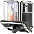 thumbnail image 1 of Dteck Metal Full Body Protection Case for Samsung Galaxy S25 Plus,Shockproof Aluminum Metal+Tempred Glass Screen Protector Heavy Duty Silicone Stand Case Slide Camera Protection Cover, Silver, 1 of 7
