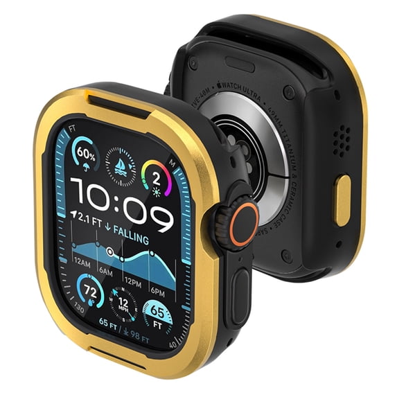 Dteck Metal Rugged Case Compatible with Apple Watch Ultra / Ultra 2 49mm, Aluminum with TPU Shockproof Protective Bumper Cover for iWatch 49mm,Gold