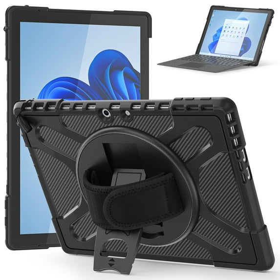 Dteck for Microsoft Surface Pro 10 Case 13 inch 2024,Heavy Duty Shockproof Rugged Case for Surface Pro 9 with Kickstand and Hand Strap, Compatible with Type Cover Keyboard,Black