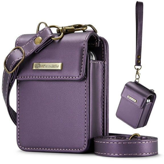 Dteck Mini Bag for Samsung Galaxy Z Flip 6/5/4/3, Crossbody Wallet with RFID Blocking Card Holder for Motorola Razr 2024, Universal Earphone Bag for AirPods / Galaxy Buds 3 Pro,Purple
