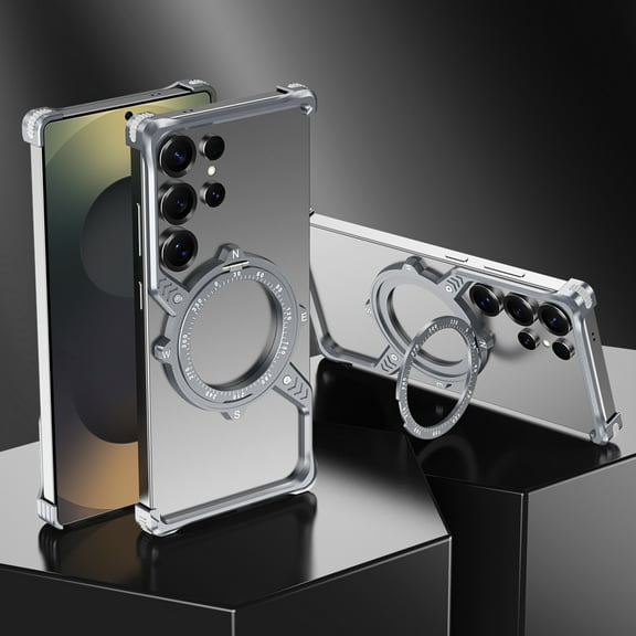 Dteck Minimalist Bumper Frame Phone Case for Samsung Galaxy S23 Ultra, Shockproof Kickstand Aluminum Metal Frameless Design Bumper Case, Protective Shock Grade Shell, Gray