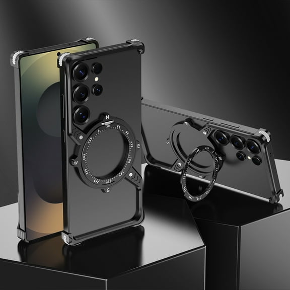 Dteck Minimalist Bumper Frame Phone Case for Samsung Galaxy S25 Ultra, Shockproof Kickstand Aluminum Metal Frameless Design Bumper Case, Protective Shock Grade Shell, Black